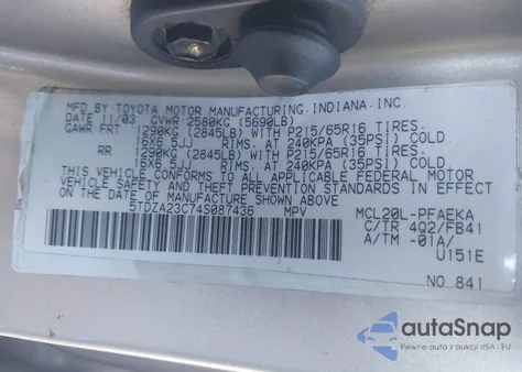 2004 Toyota Sienna Ce/Le из США, поврежденный, VIN 5TDZA23C74S087436